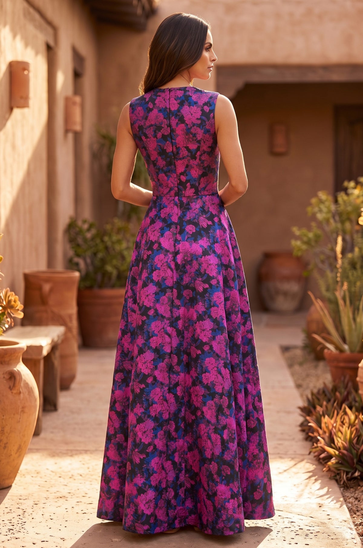 Formal Printed Floral Patterned Evening Dress