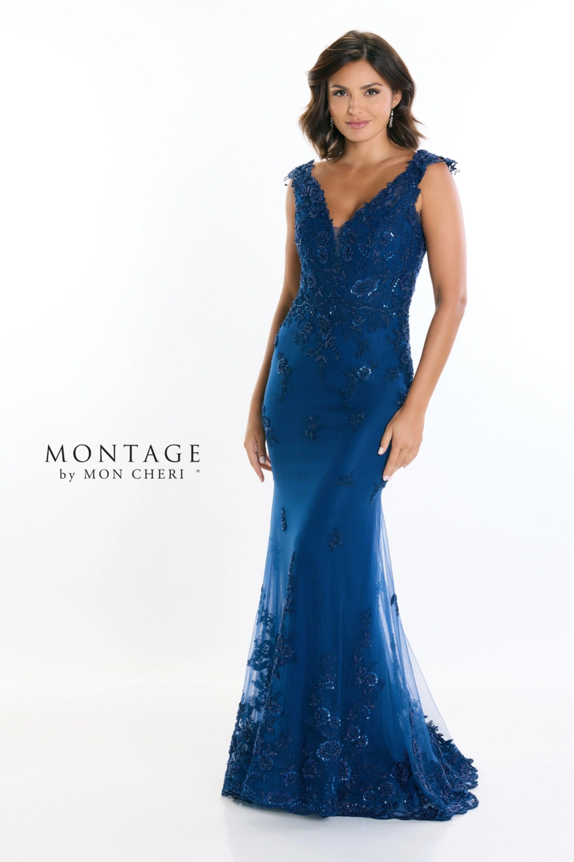 Formal Dresses Formal Beaded Long Floral Evening Dress Navy Blue