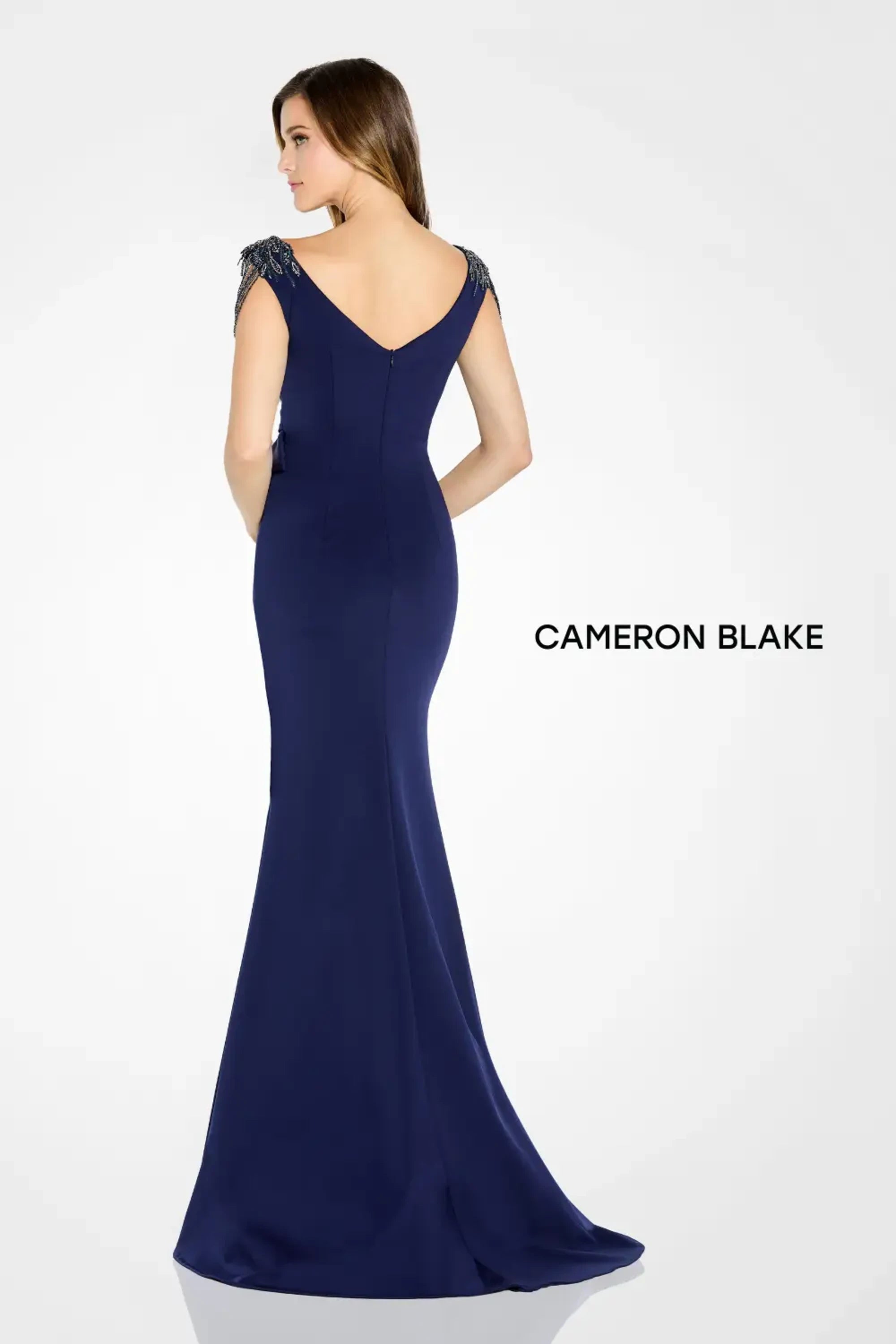 Formal Dresses Long Formal Beaded Peplum Evening Dress Navy Blue