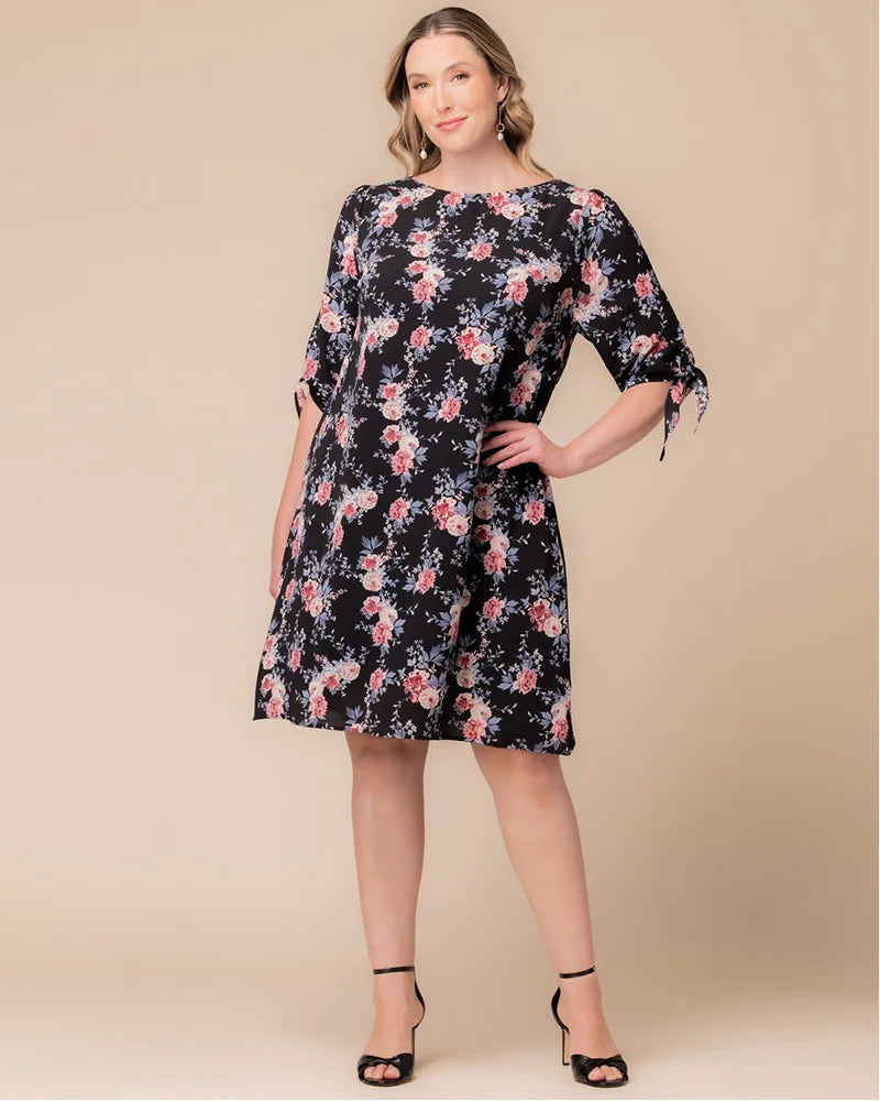 Plus Size Dresses Short A Line Cocktail Plus Size Dress Black Floral Print
