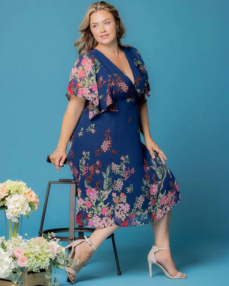 Plus Size Dresses Print Short A Line Cocktail Floral Plus Size Dress Kiyonna 11242802 Twilight Garden Border
