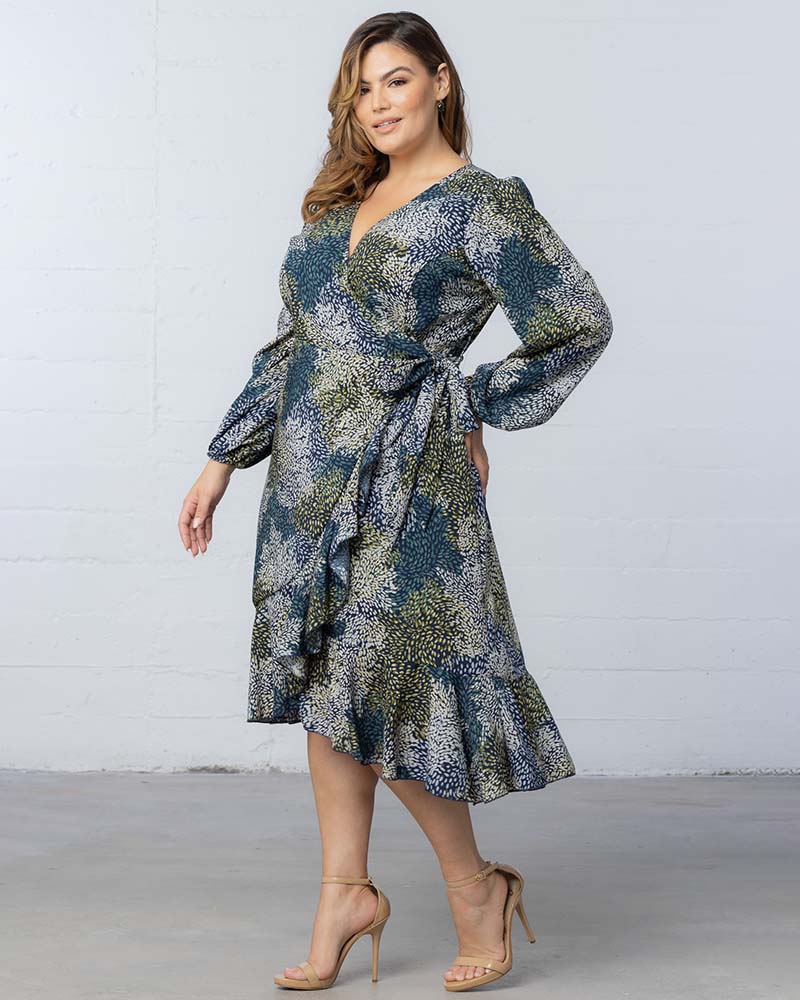Plus Size Dresses Ruffle Short Cocktail Plus Size Dress Blue Impressionist Print