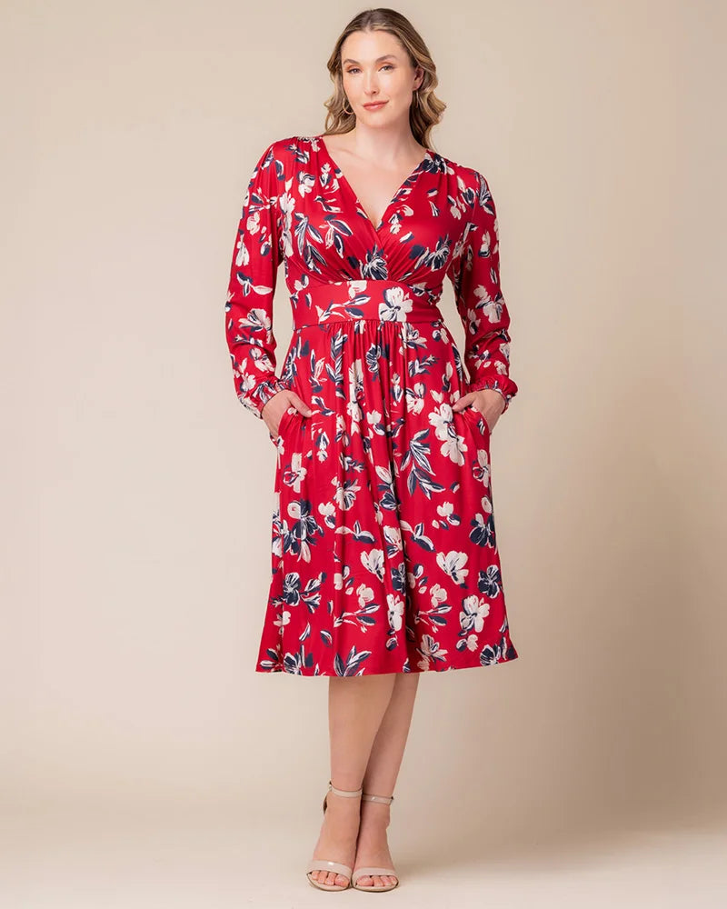 Plus Size Dresses Long Sleeve A Line Short Cocktail Plus Size Dress Red Floral Print