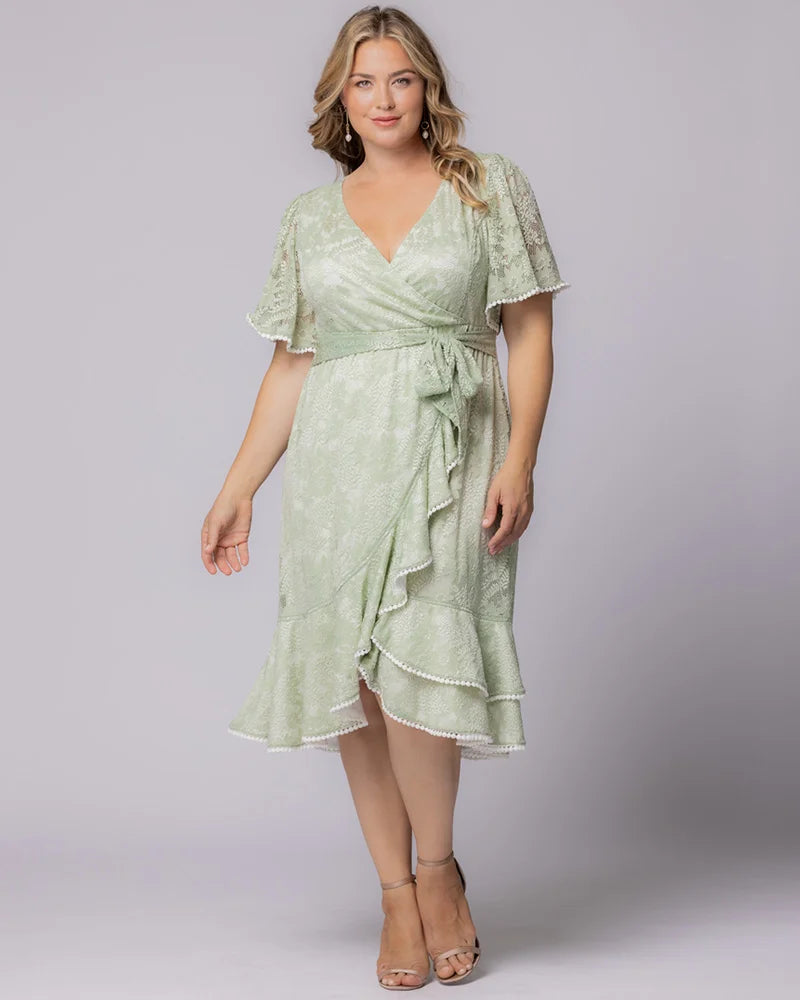 Plus Size Dresses Formal Cocktail Plus Size Midi Ruffle Dress Kiyonna 11250911 Sage