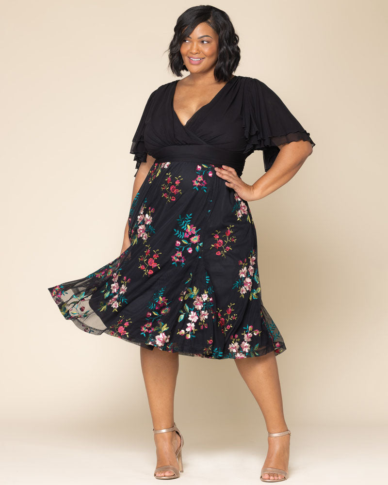 Plus Size Dresses Short Floral Midi Evening Cocktail Plus Size Dress Kiyona 12232102 Onyx Blooms