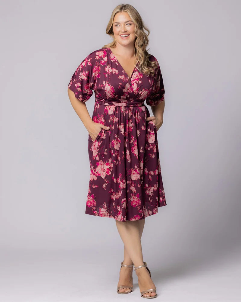 Plus Size Dresses Midi Print Cocktail Plus Size Dress Shimmering Sangria Blooms