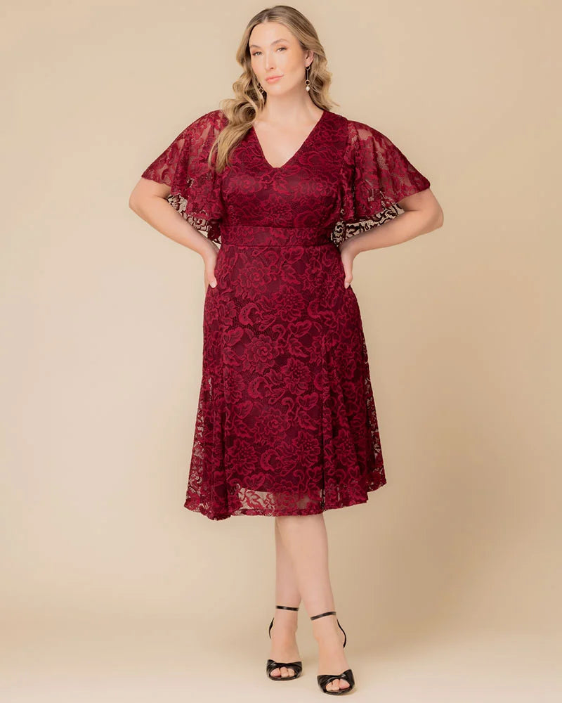 Plus Size Dresses Short Lace Midi Cocktail Plus Size Dress Burgundy Wine