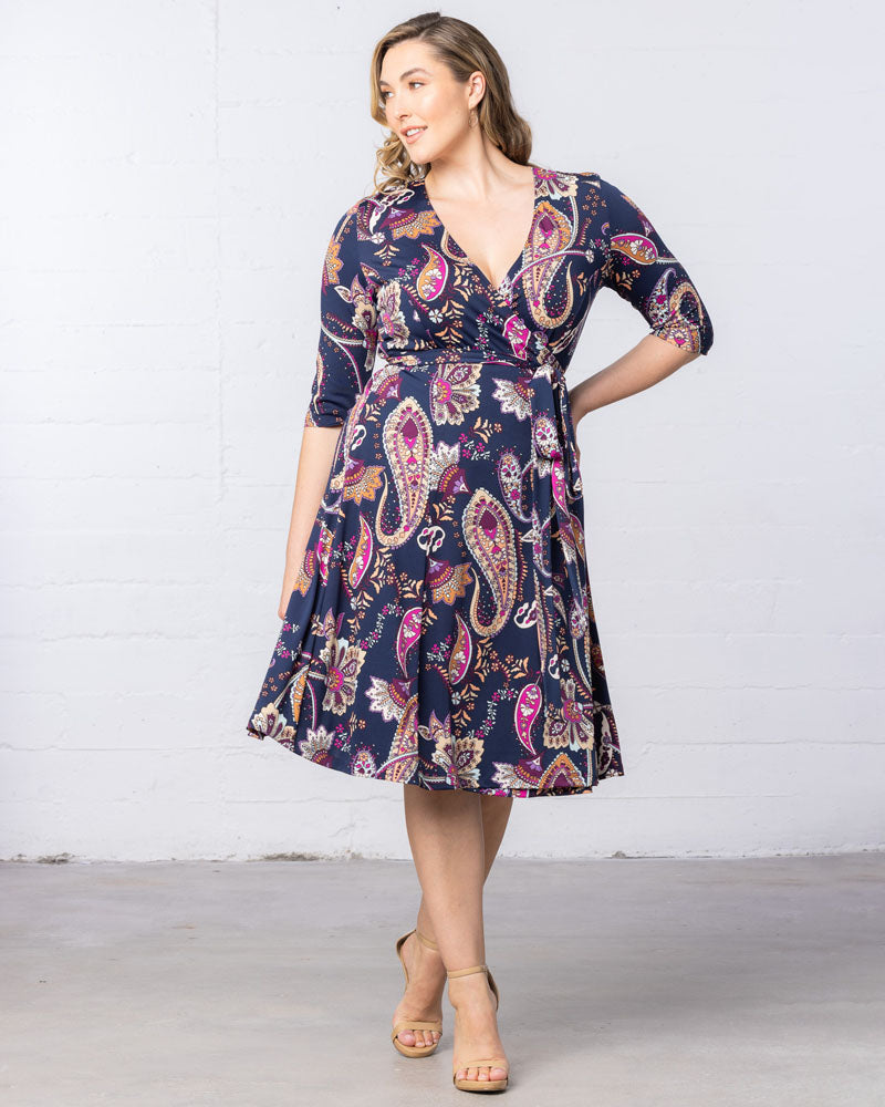 Plus Size Dresses Short Fitted Print Midi Cocktail Dress Navy Paisley Print
