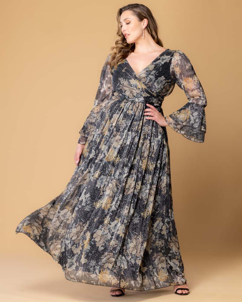 Plus Size Dresses Long Sleeve Formal A Line Mother of the Bride Plus Size Dress Kiyonna 13232501 Gilded Florals