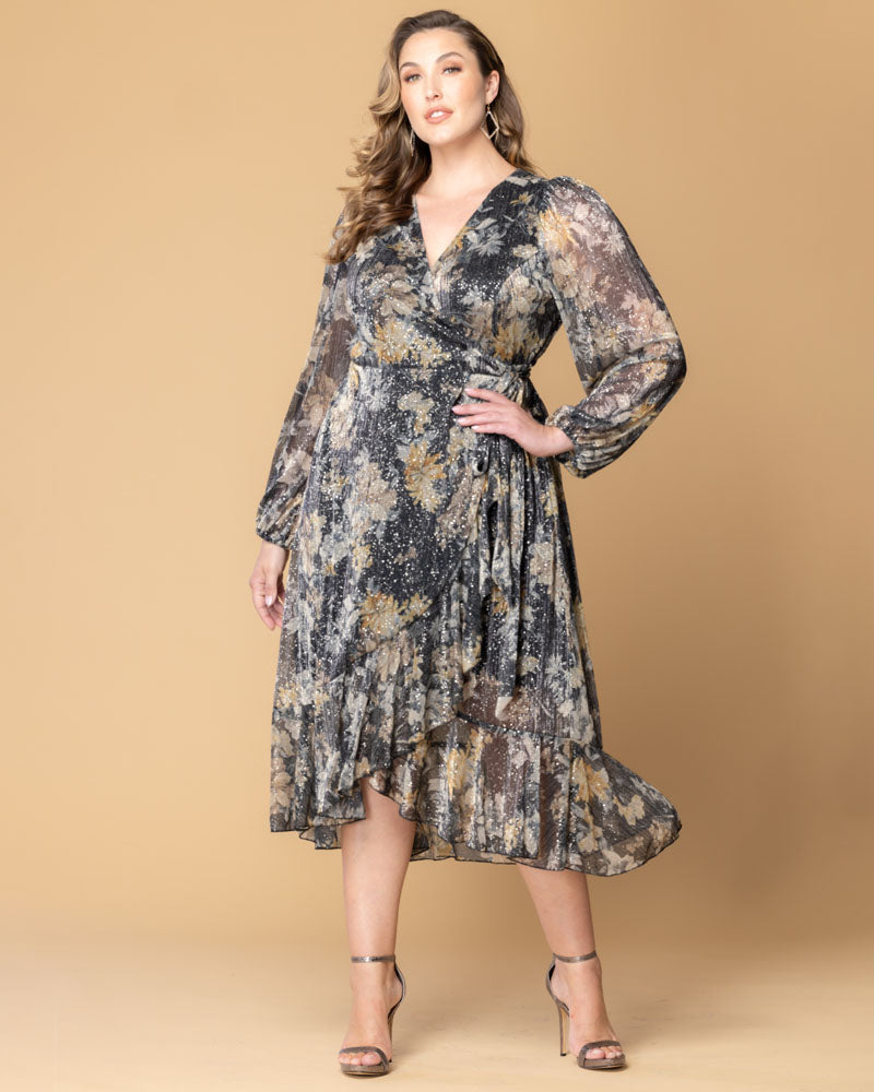 Plus Size Dresses Metallic Short High Low Glitter Plus Size Cocktail Dress Kiyonna 13232811 Gilded Florals