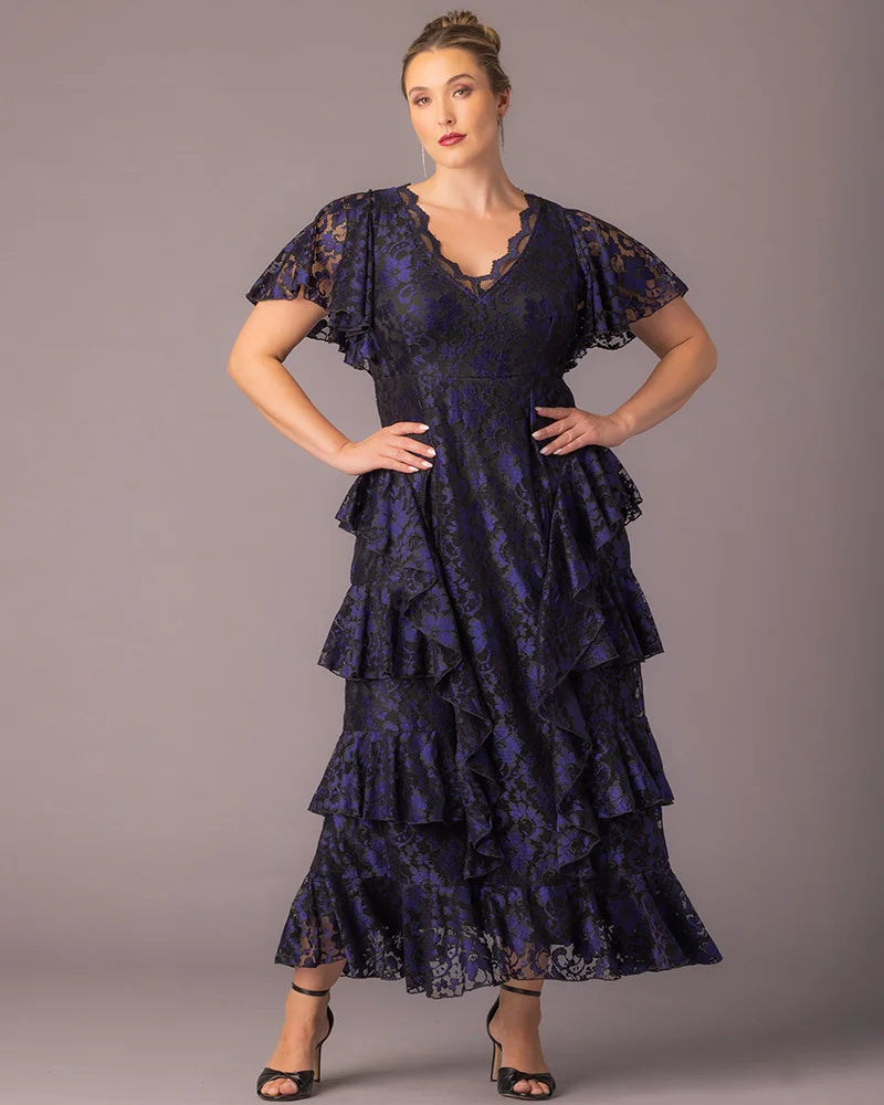 Plus Size Dresses Short Lace Tea Length Cocktail Dress Violet Noir Lace