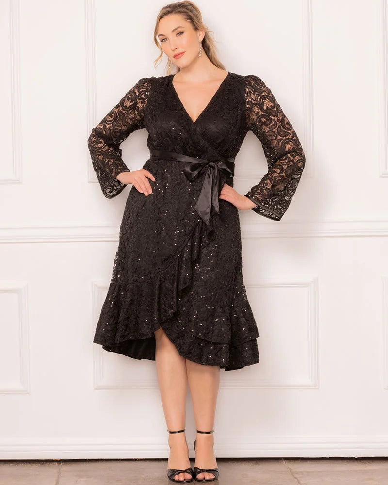 Cocktail Dresses Long Sleeve Sequin Lace Short Cocktail Dress Kiyona 13252503 Onyx