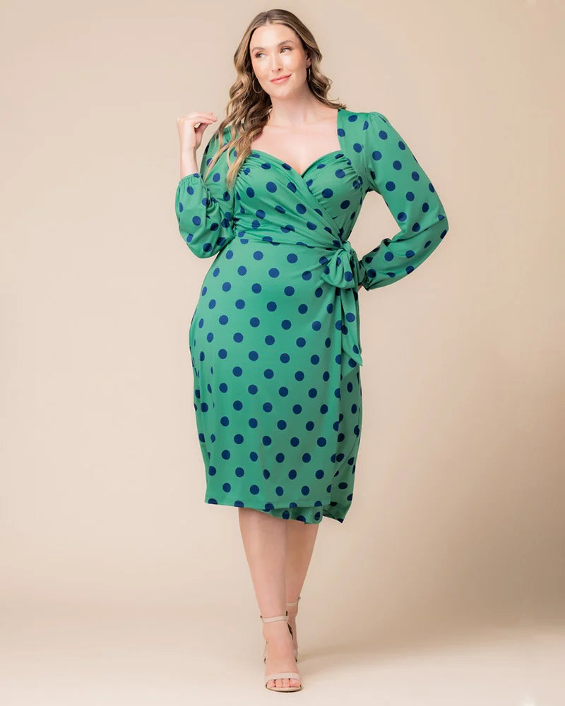 Plus Size Dresses Long Sleeve Short Midi Cocktail Plus Size Dress Kiyona 17212501 Green Polka Dot