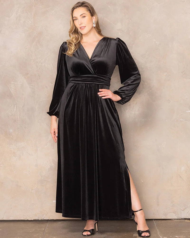 Plus Size Dresses Long Formal Velvet Mother of the Bride Plus Size Dress Onyx