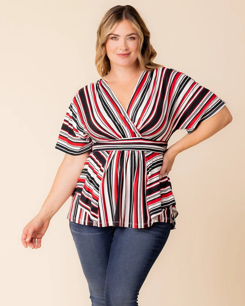Top Plus Size Formal Top Kiyonna 22240703 Red White Black