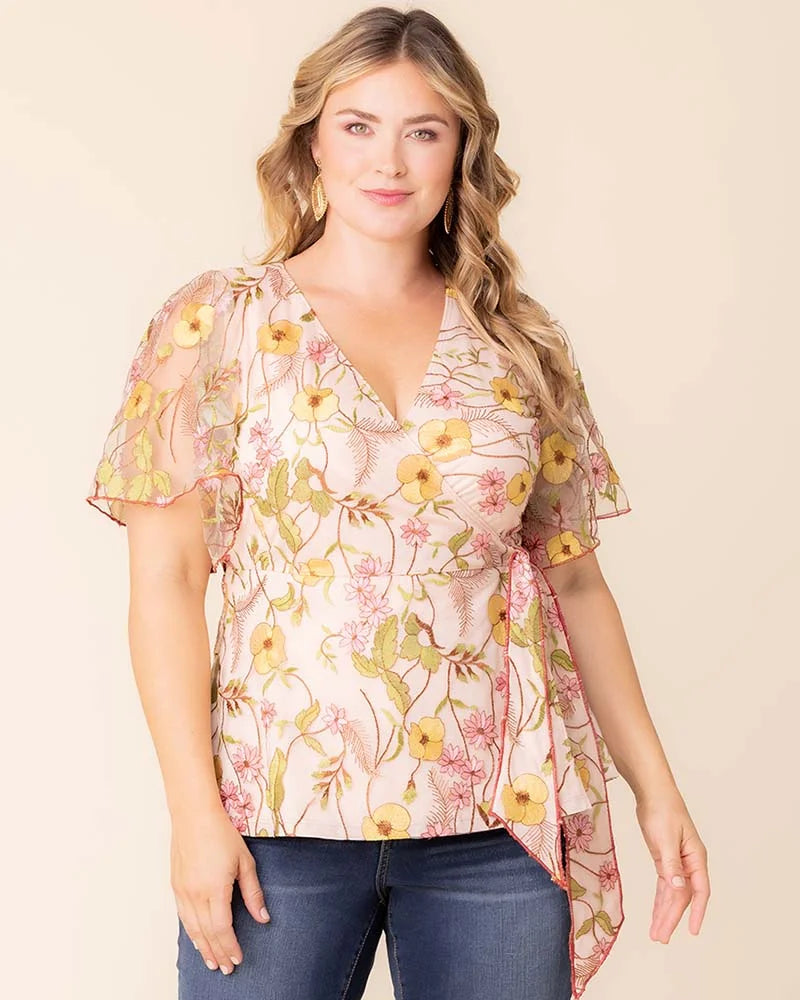 Top Formal Print Evening Fitted Top Kiyonna 22252104 Dawn Garden