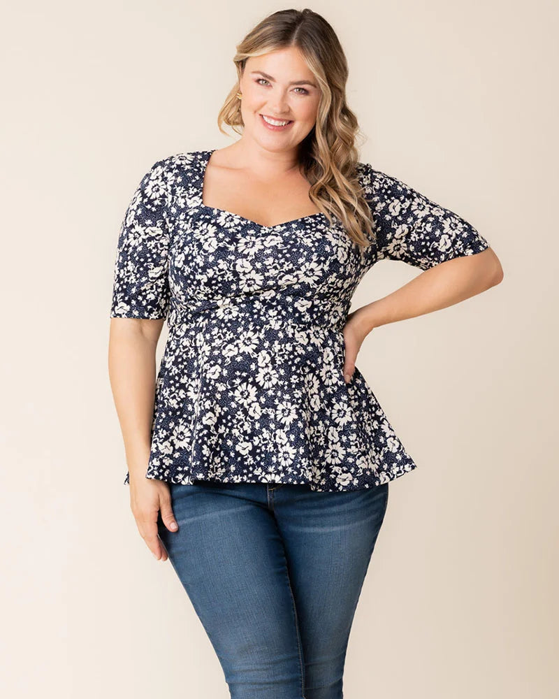 Top Formal Plus Size Floral Top Kiyonna 23132401 Aegean Blue Florals