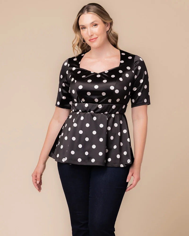 Top Formal Plus Size Floral Top Kiyonna 23132401 Black Polka Dot
