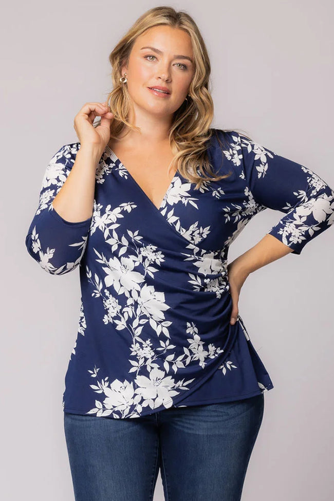 Top Fitted Formal Top Navy Floral Print
