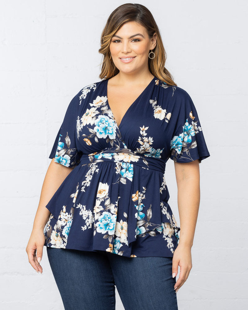 Top Formal Floral Print Plus Size Top Kiyona 23211803 Navy Floral