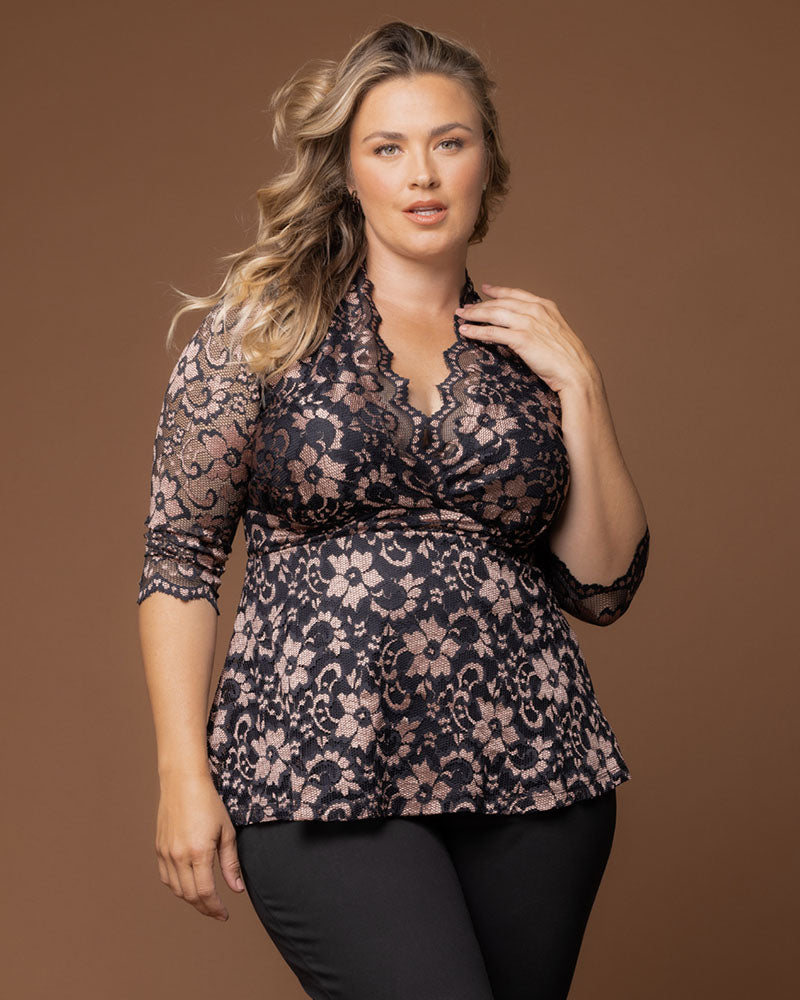 Top Formal Evening Lace Top Kiyona 23230906 Rose Gold Lace