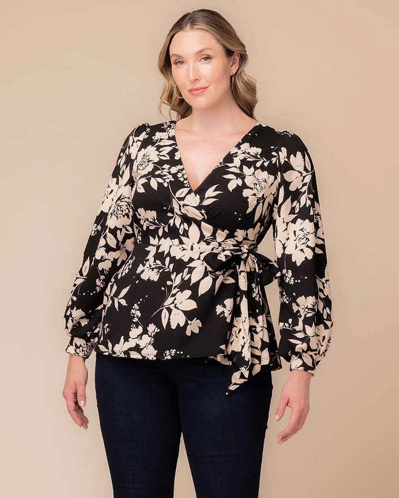 Top Formal Long Sleeve Top Vintage Ivory Florals