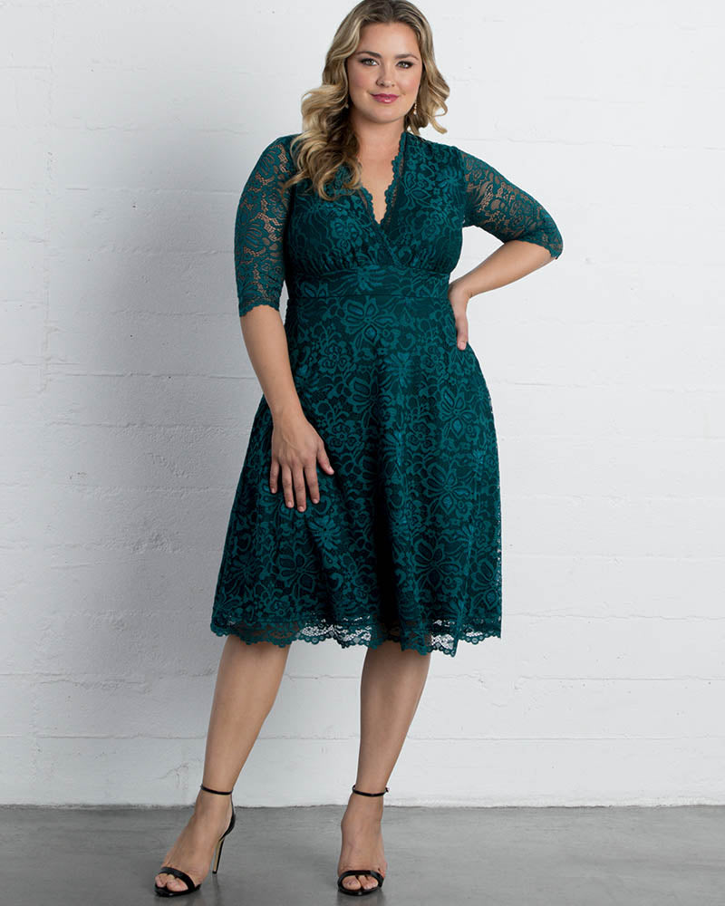 Plus Size Dresses A Line Short Lace Midi Cocktail Plus Size Dress Kiyona 12150901 Emerald Green