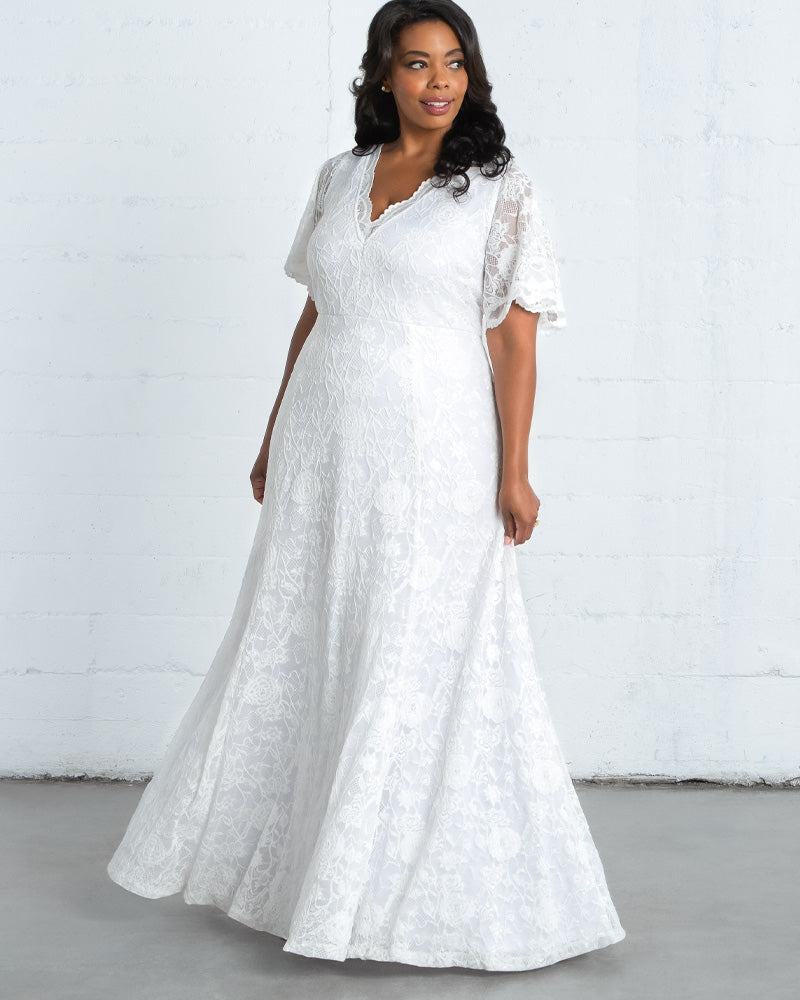 Wedding Dresses Long Floral Applique A Line Bridal Dress Kiyonna 19200901 Ivory