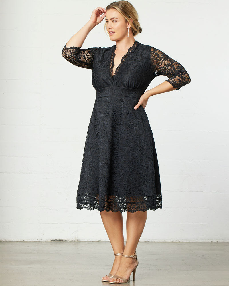 Plus Size Dresses A Line Short Lace Midi Cocktail Plus Size Dress Kiyona 12150901 Onyx