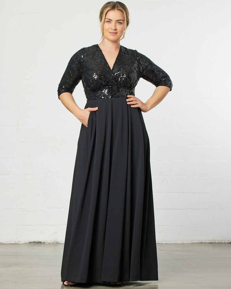 Plus Size Dresses Sequin Pleated Long Formal Plus Size Dress Kiyona 14190901 Onyx