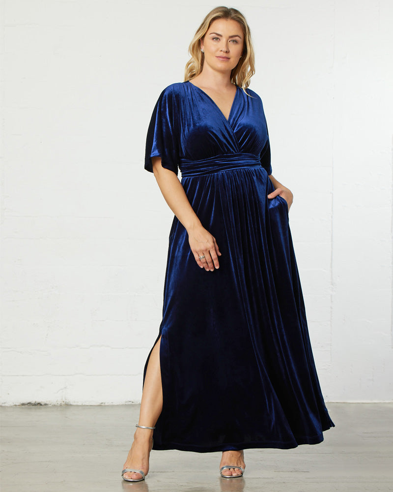 Plus Size Dresses Long Formal Velvet Evening Plus Size Dress Navy
