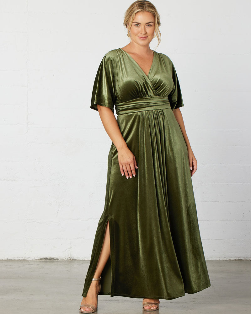 Plus Size Dresses Long Formal Velvet Evening Plus Size Dress Olive