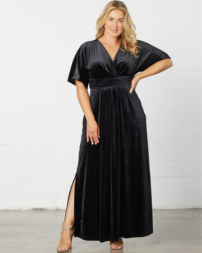 Plus Size Dresses Long Formal Velvet Evening Plus Size Dress Onyx