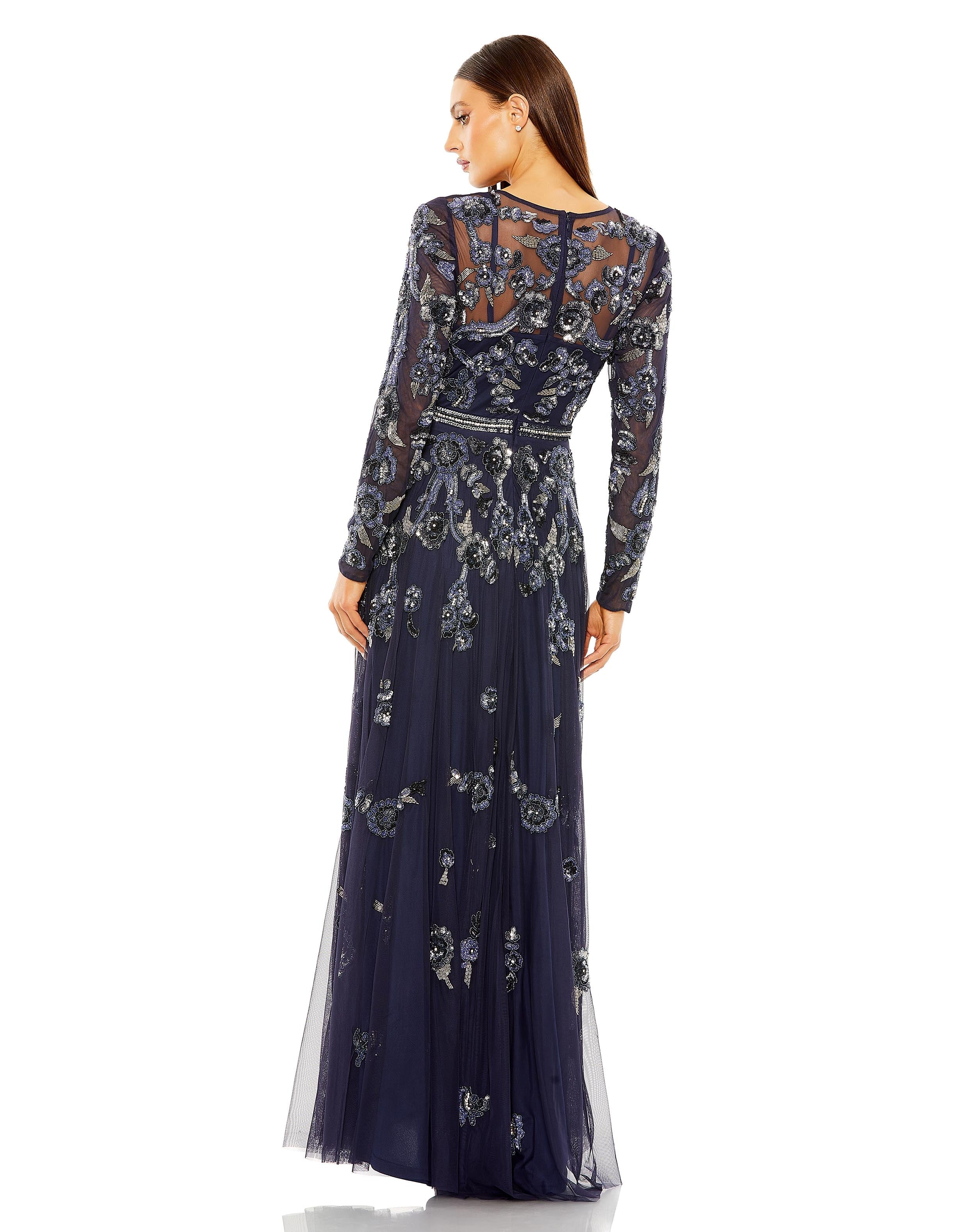 Formal Dresses Long Sleeve Beaded A Line Formal Dress Midnight Multi