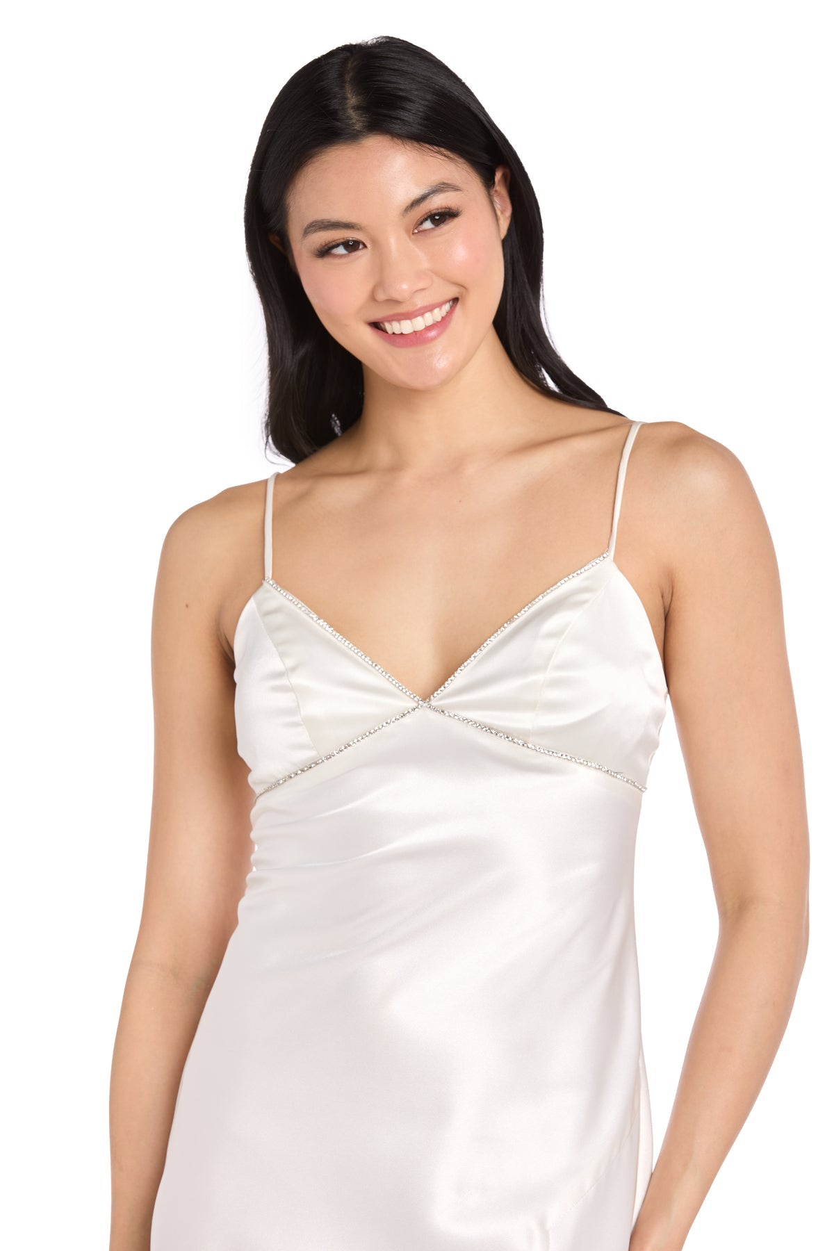V-Neck Short Satin Cocktail Dress by R&M Richards 10020 in Ivory