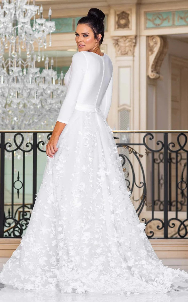 Wedding Dresses Long Floral Wedding Dress White