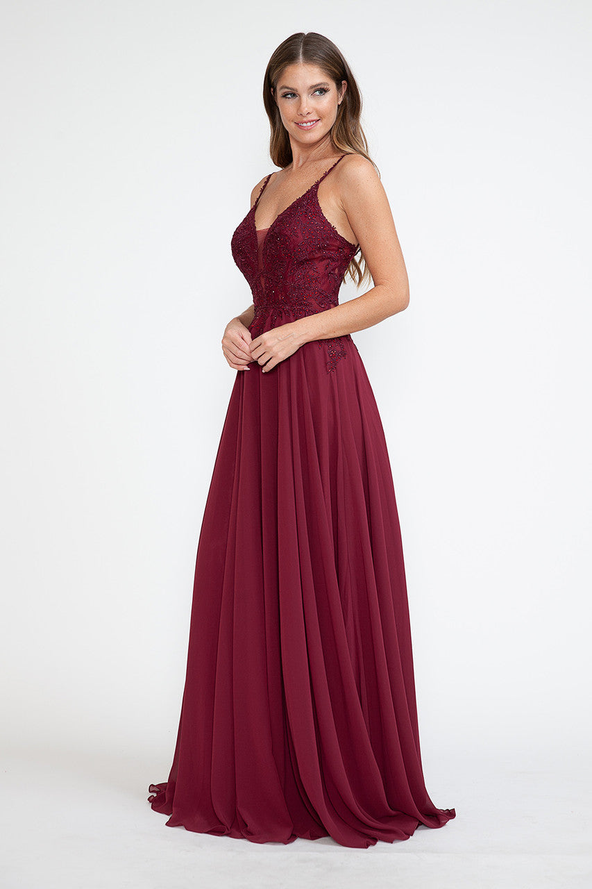 Prom Dresses Long Formal Floral Evening Prom Dress Lenovia 8185 Burgundy