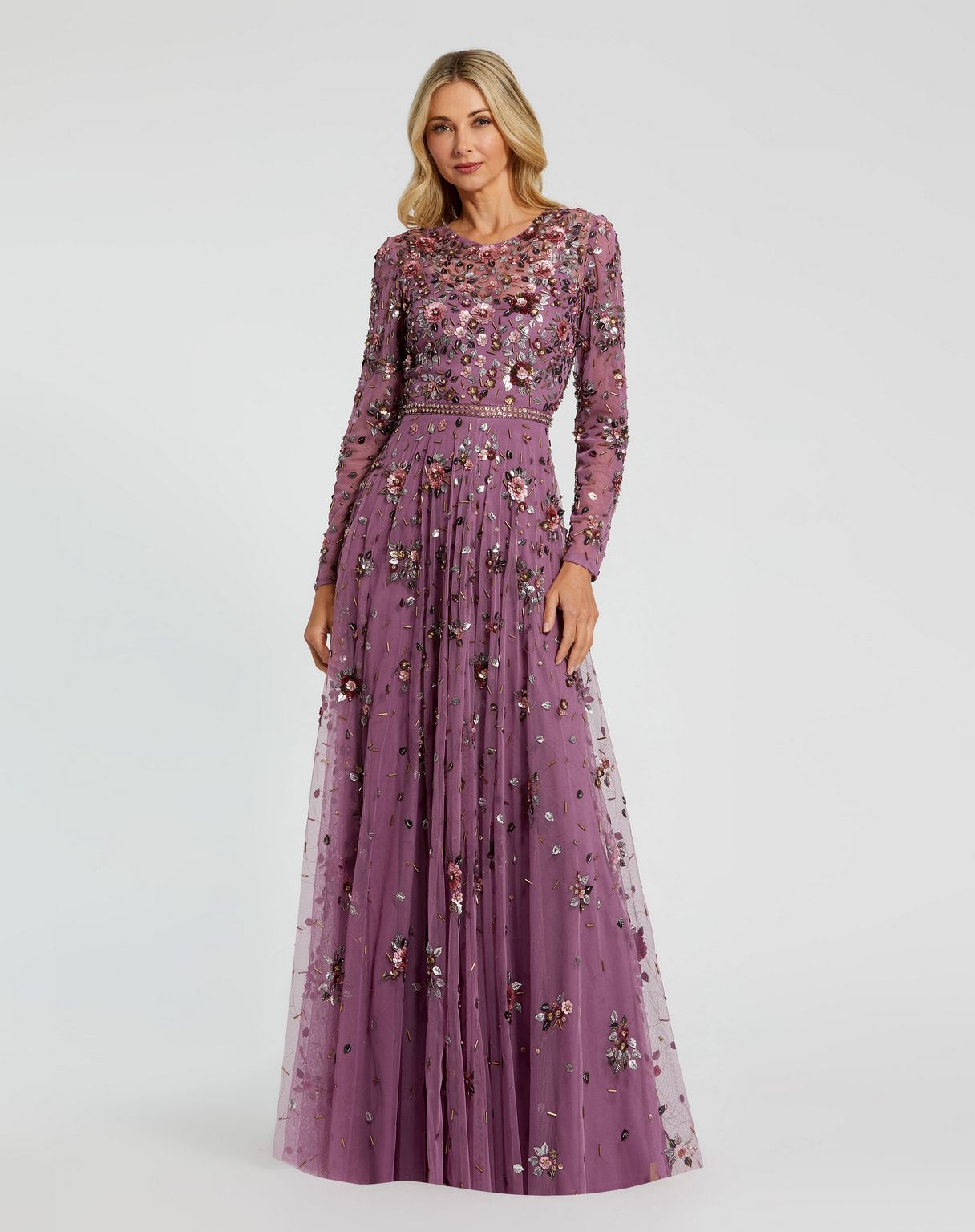 Mac duggal long sleeve beaded gown store