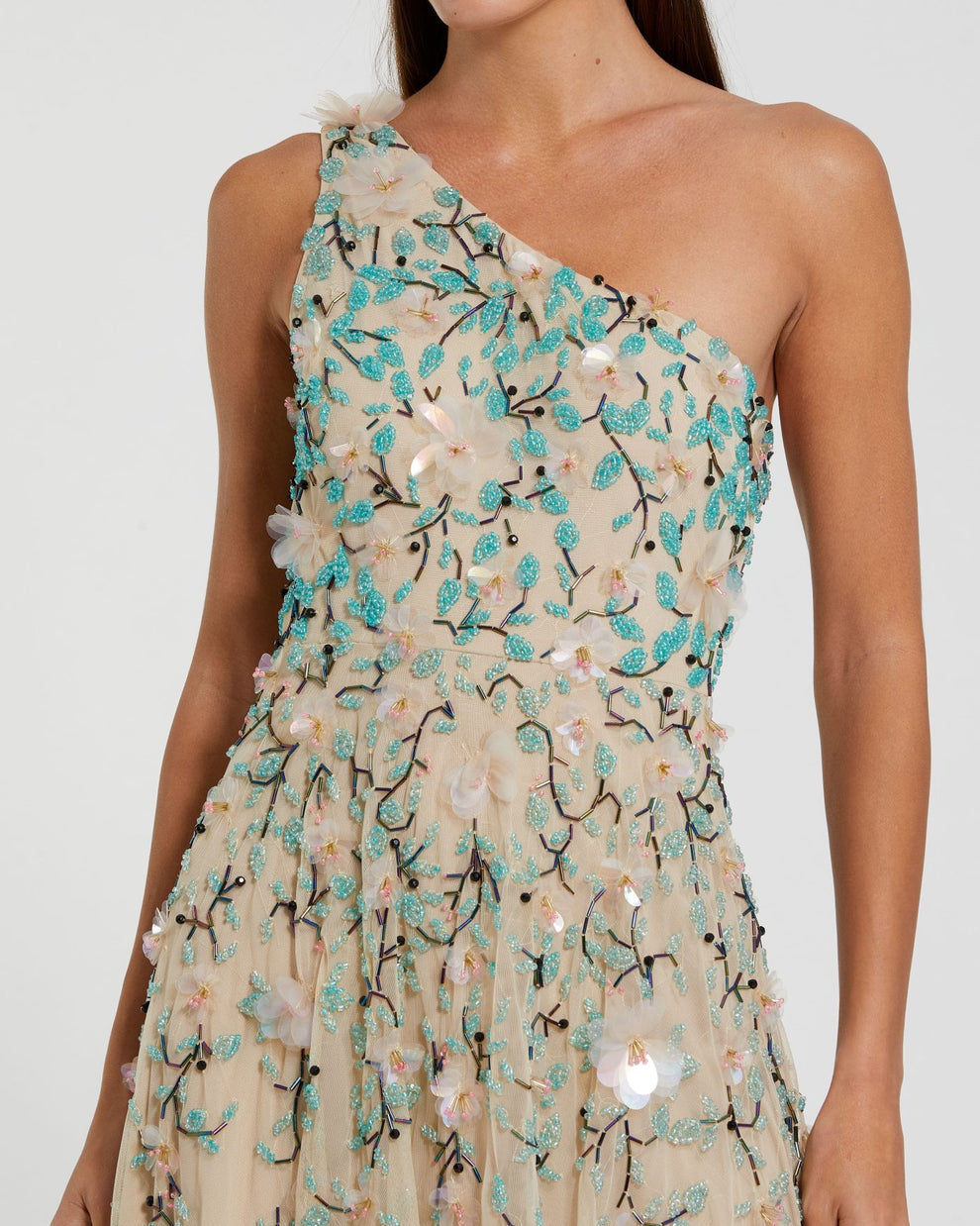 Cocktail Dresses Floral Midi Short Evening Cocktail Dress Mac Duggal 10086 Nude Multi