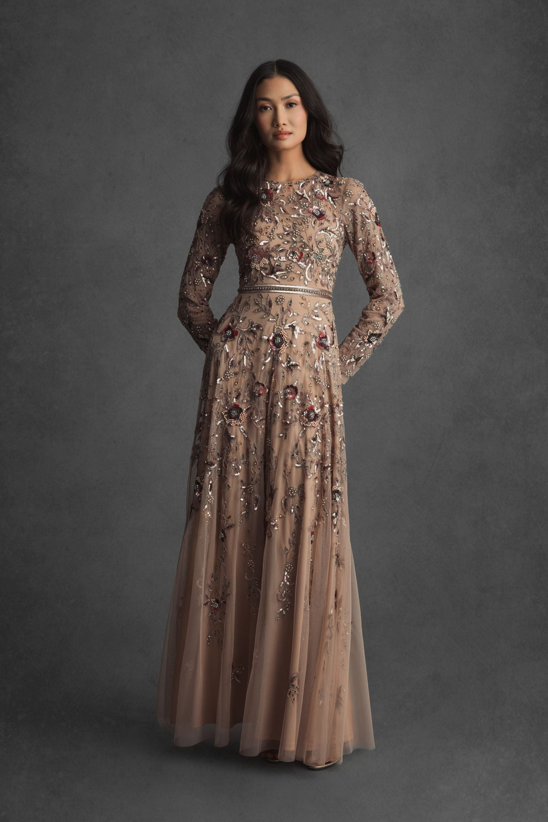 Mother of the Bride Dresses Formal Long Mother of the Bride Floral A Line Dress Mocha