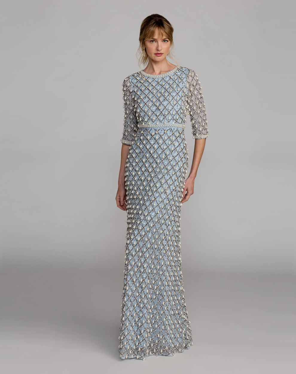 Jewel Neck Floor-Length Beaded Mesh Formal Sheath Gown Mac Duggal 9910099P