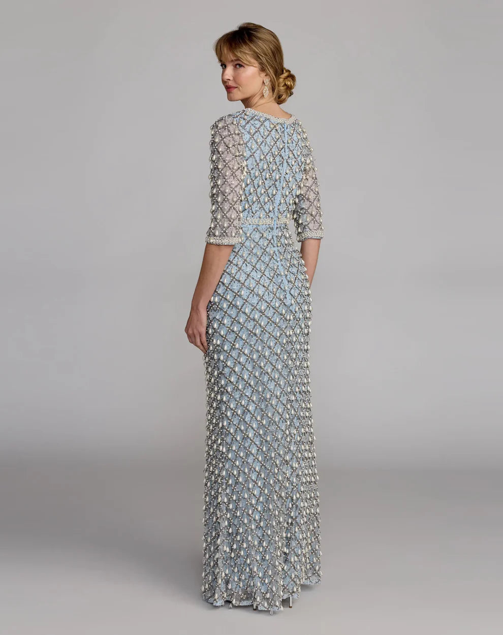 Mother of the Bride Dresses Beaded Long Formal Mother of the Bride Sequin Dress Vintage Blue
