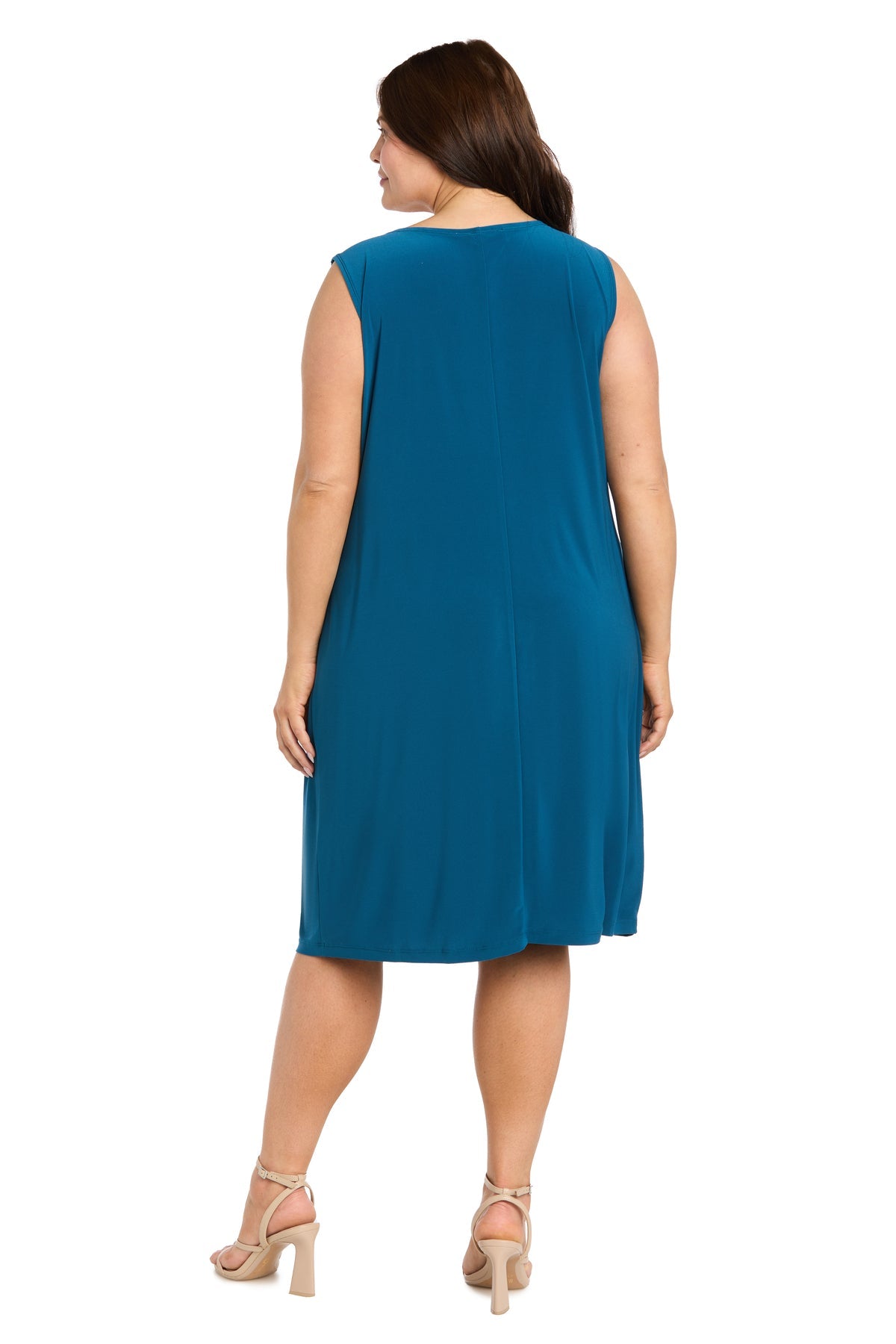 Teal/Blue R&M Richards 1009W Scoop Neck Knee-Length Floral Cocktail Printed Jacket Dress