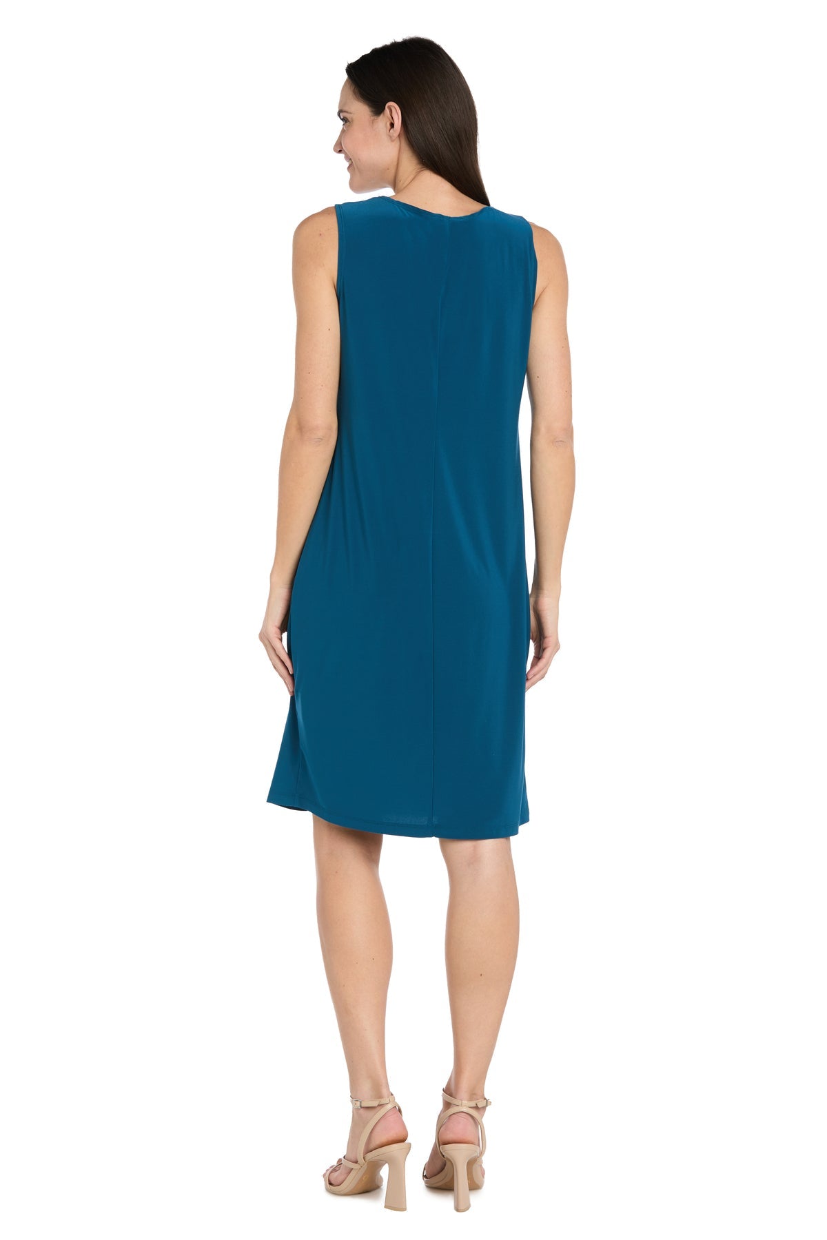 Scoop Neck Knee-Length Jersey Cocktail Dress by R&M Richards 1009P in Teal/Blue