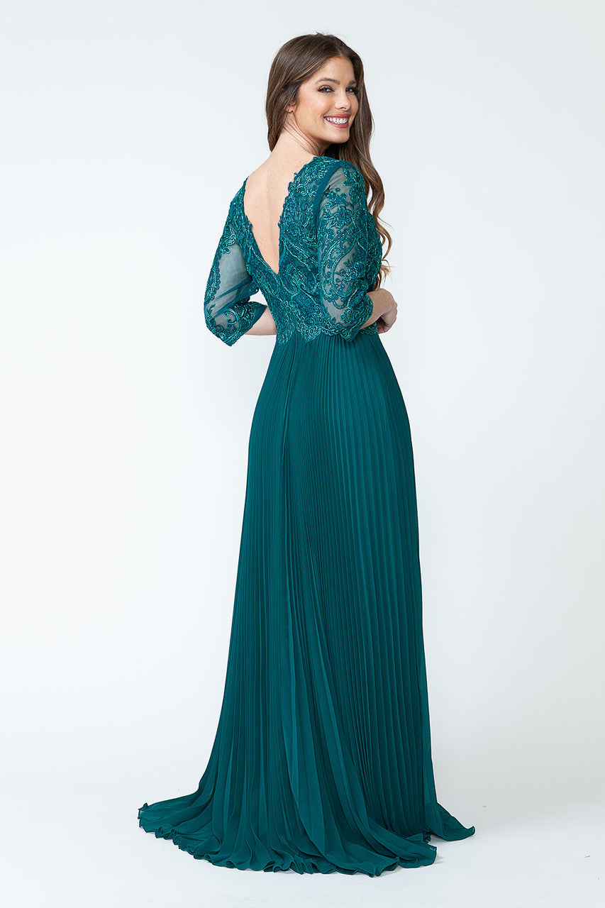 Mother of the Bride Dresses Pleated Long Formal Metallic Mother of the Bride Dress Lenovia 8145 Hunter Green
