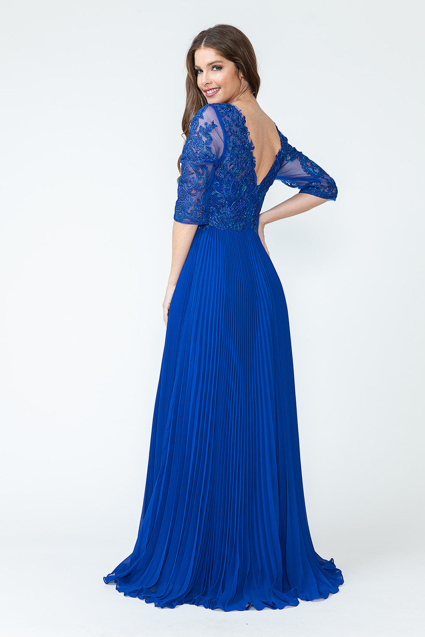 Mother of the Bride Dresses Pleated Long Formal Metallic Mother of the Bride Dress Lenovia 8145 Royal Blue
