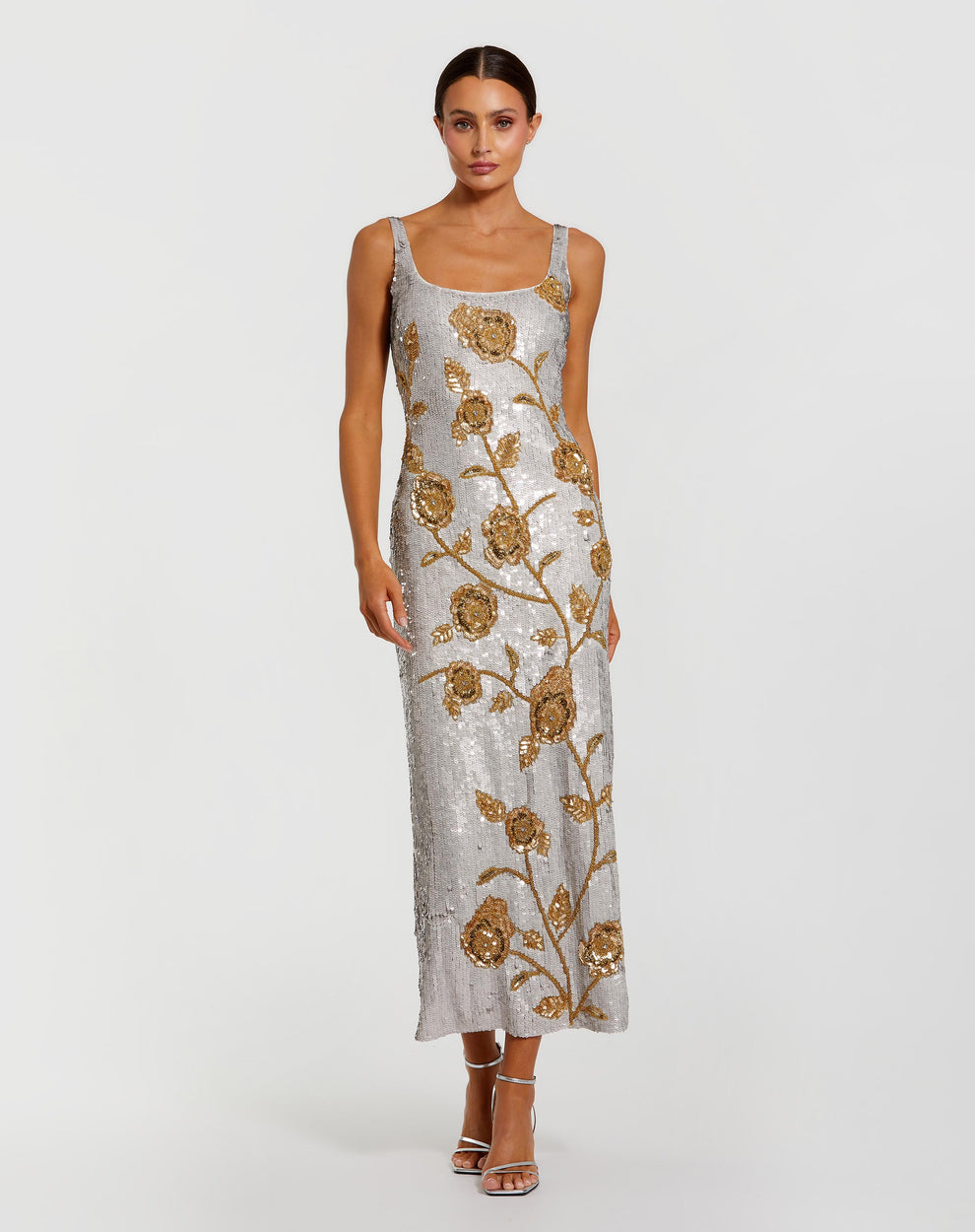 Cocktail Dress Short Sequin Floral Fitted Cocktail Dress Platinum Gold
