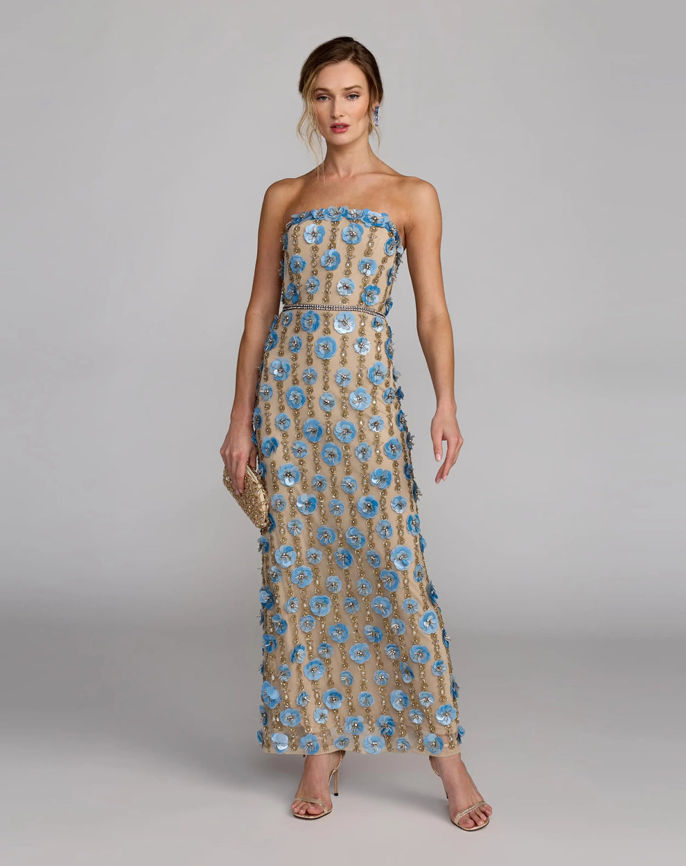 Strapless Floor-Length Mesh Formal Sheath Column Gown Mac Duggal 10128