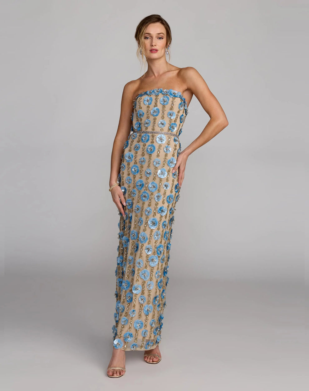 Strapless Floor-Length Mesh Formal Sheath Column Gown Mac Duggal 10128