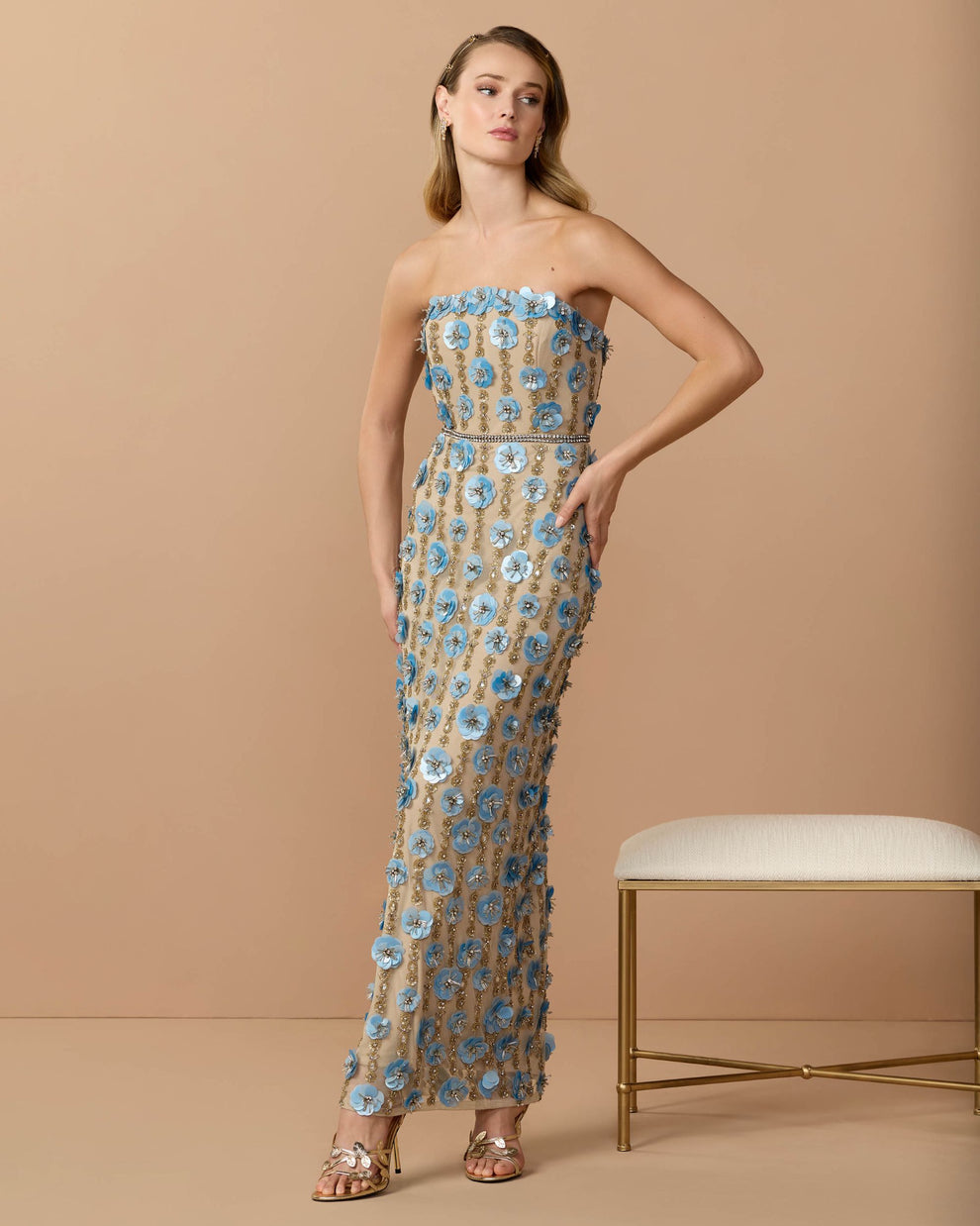 Strapless Floor-Length Mesh Formal Sheath Column Gown Mac Duggal 10128